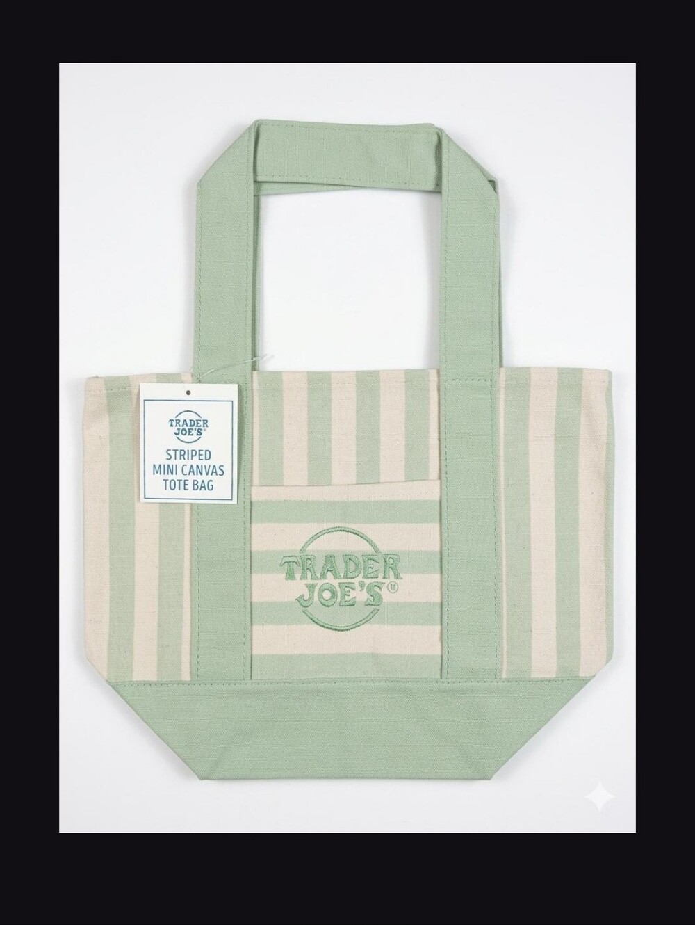 Trader Joe's Sage Green Striped Mini Canvas Tote Bag